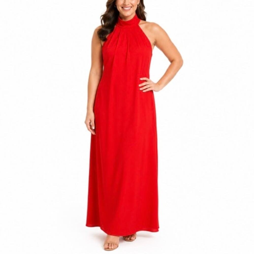 One33 Social Colorful Sleeveless Halter Column Evening Gown Red Size 12 Dress
